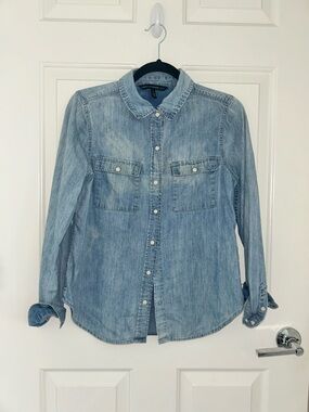 White House Black Market Light Blue Denim Shirt